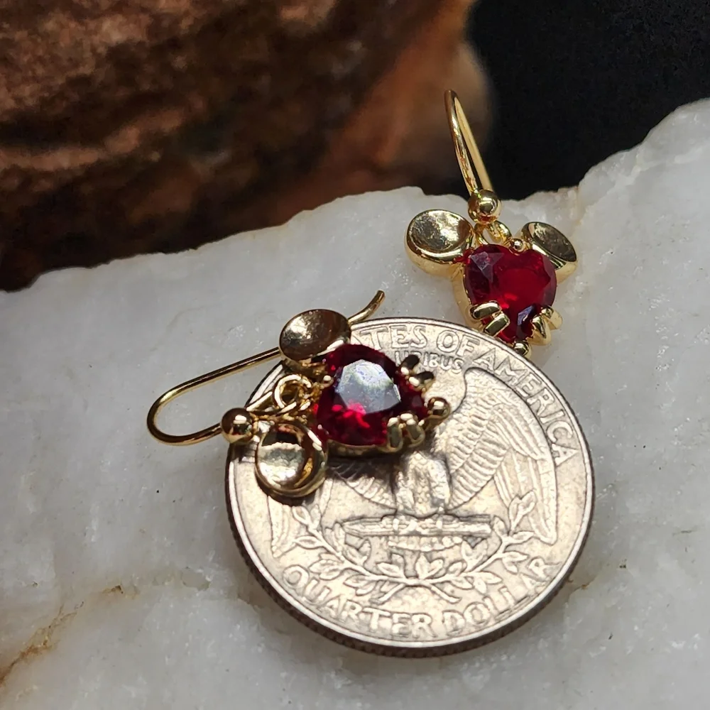 Mickey Mouse Read Heart Swarovski Crystals Luxury Gold Plated Earrings